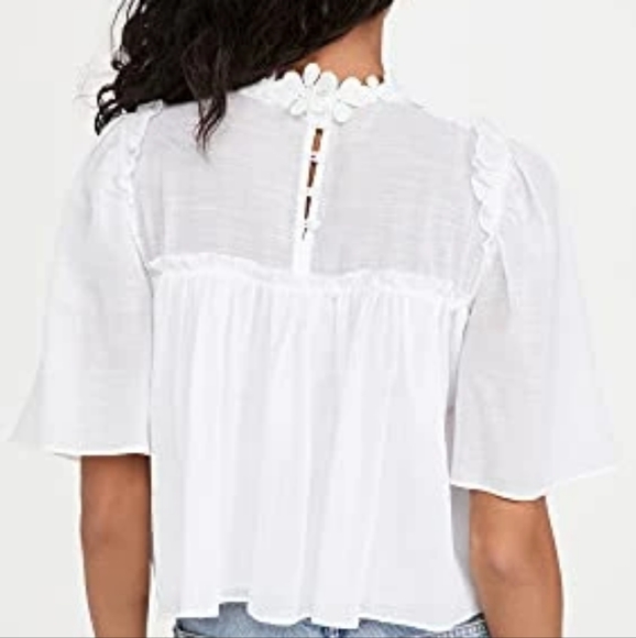 Appliquéd Ruffle Linen-Blend Blouse 7 for all Mankind size small - Picture 5 of 7